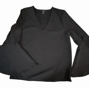 Ann Taylor Black V-Neck Blouse Small bell sleeves